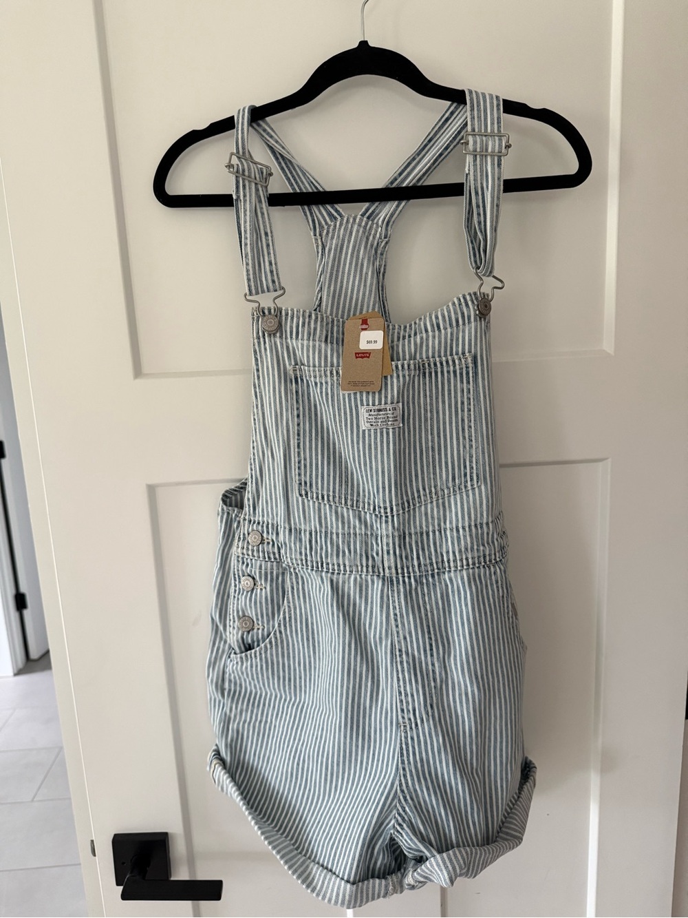 Levi's Light Blue & White Striped Kids Short Overalls